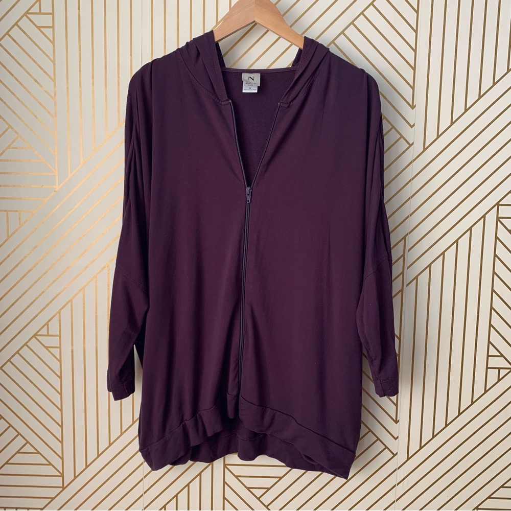 Natori plum Zip up zipper front Hoodie dolman sleeves pockets plush soft M